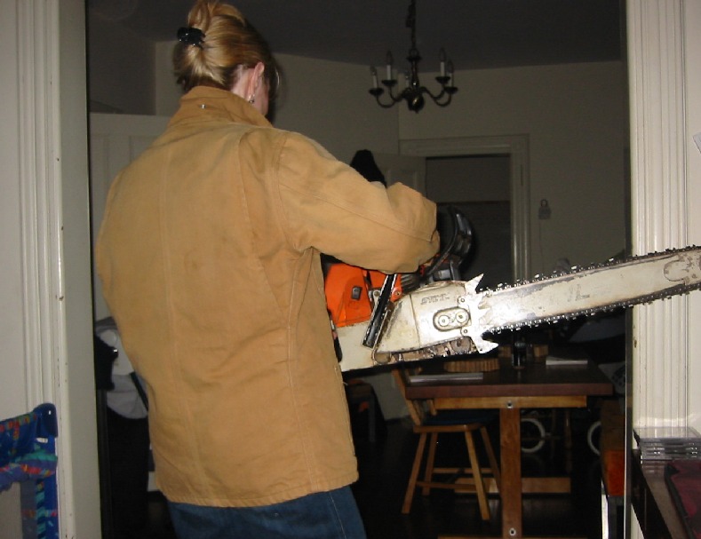 Carhart Jacket on woman with chainsaw jacket