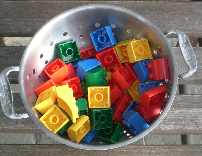 Duplo in a Colander duplo blocks